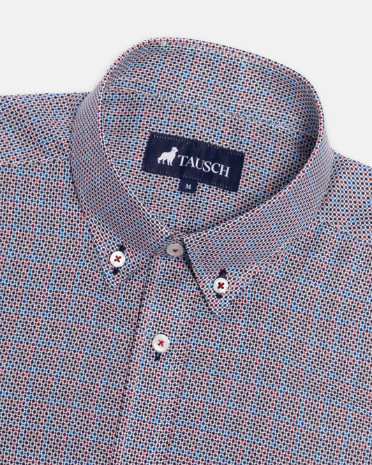 CAMISA HOMBRE CUADROS Y ROMBOS AZUL-ROJO