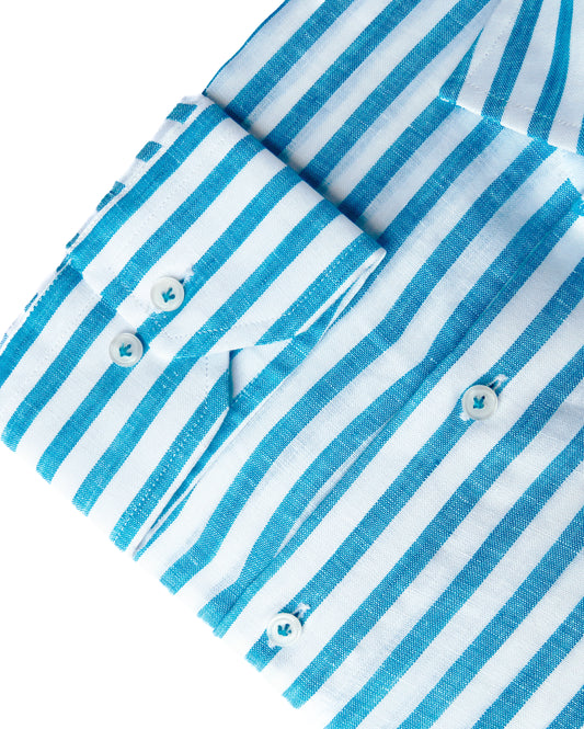 CAMISA HOMBRE SANTORINI LINO RAYA TURQUESA