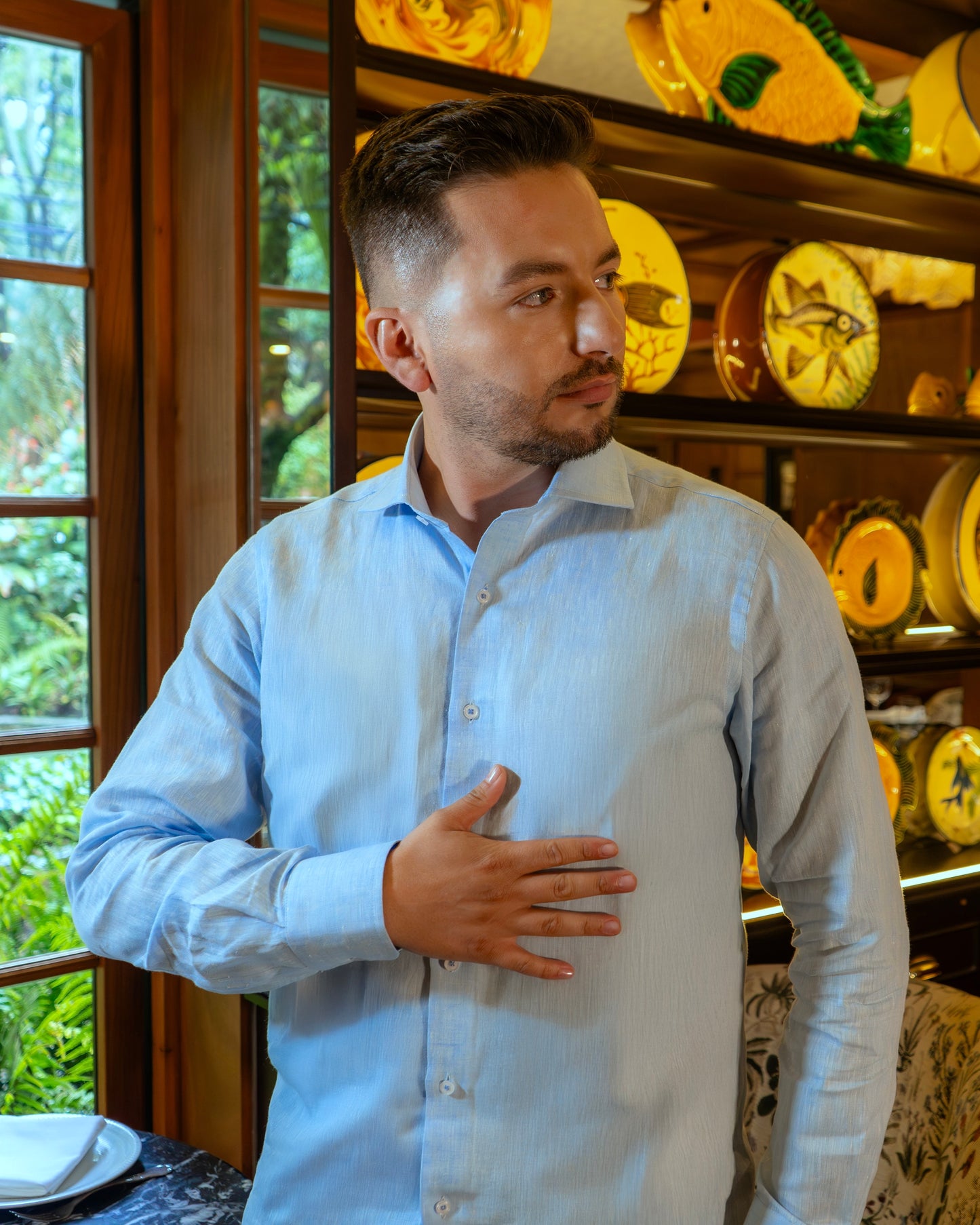 Camisa Amalfi lino azul claro