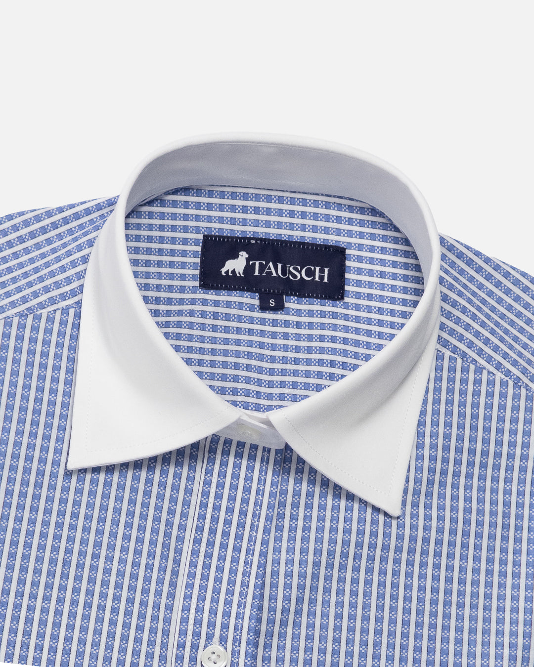 BLUSA DAMA AZUL CUELLO Y PUÑO BLANCO