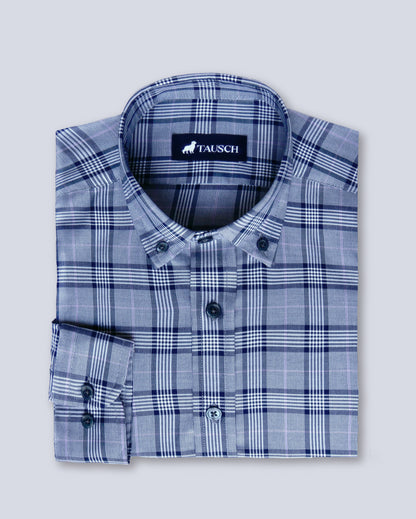 CARDIFF CAMISA CUADROS PRINCIPE GALES AZUL / LILA