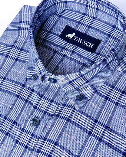CARDIFF CAMISA CUADROS PRINCIPE GALES AZUL / LILA