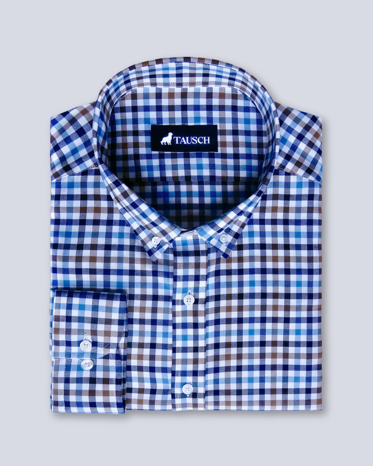 COPACABANA CAMISA CUADROS AZUL CELESTE, MARINO Y CAFÉ