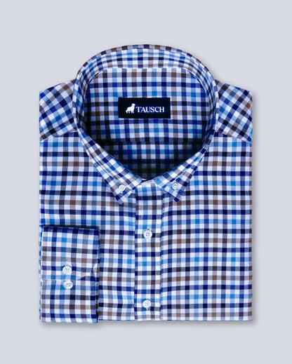 COPACABANA CAMISA CUADROS AZUL CELESTE, MARINO Y CAFÉ