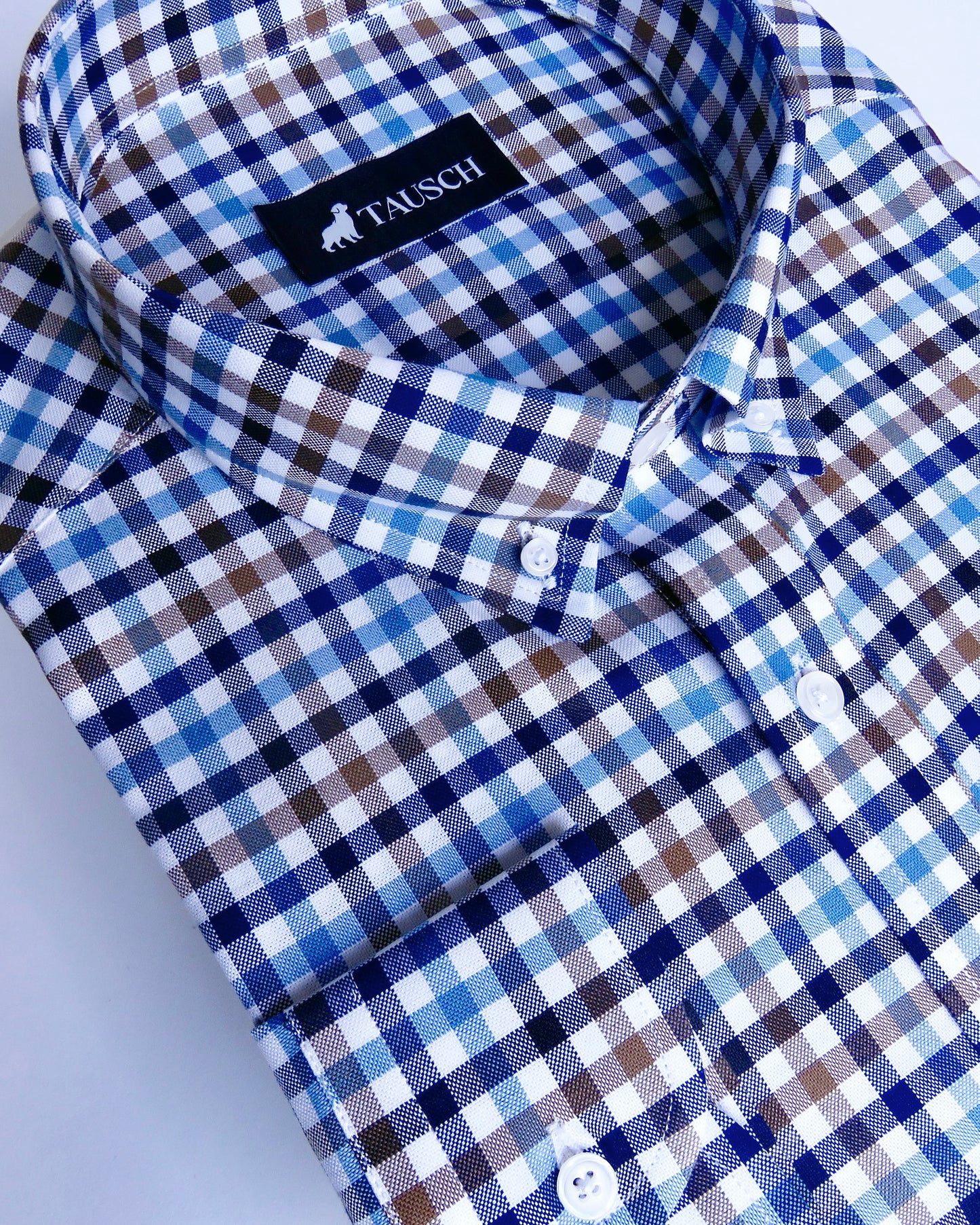 COPACABANA CAMISA CUADROS AZUL CELESTE, MARINO Y CAFÉ