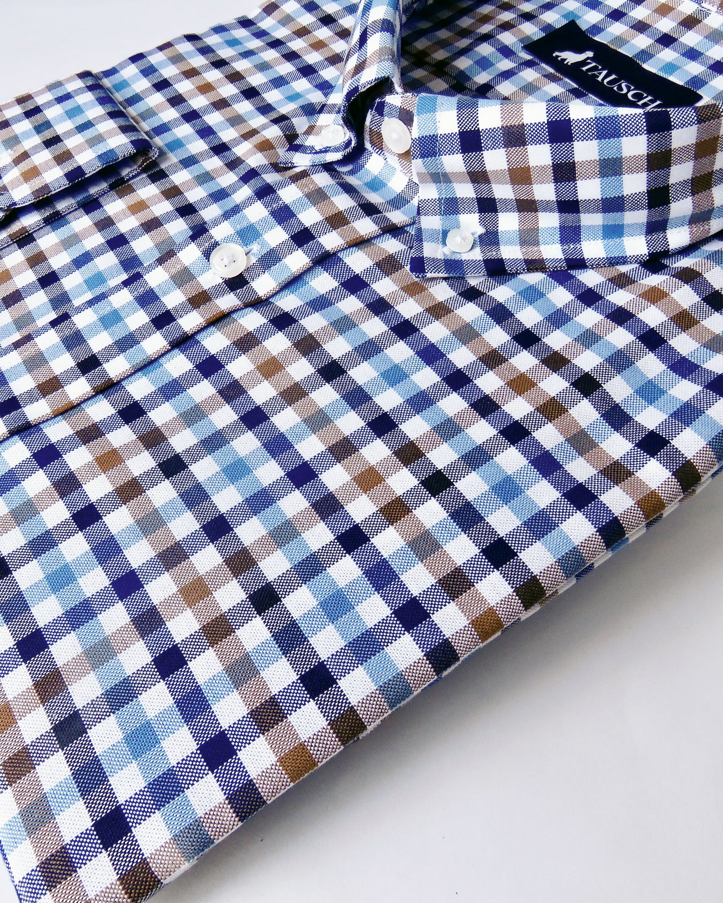 CAMISA COPACABANA CUADROS AZUL CELESTE, MARINO Y CAFE