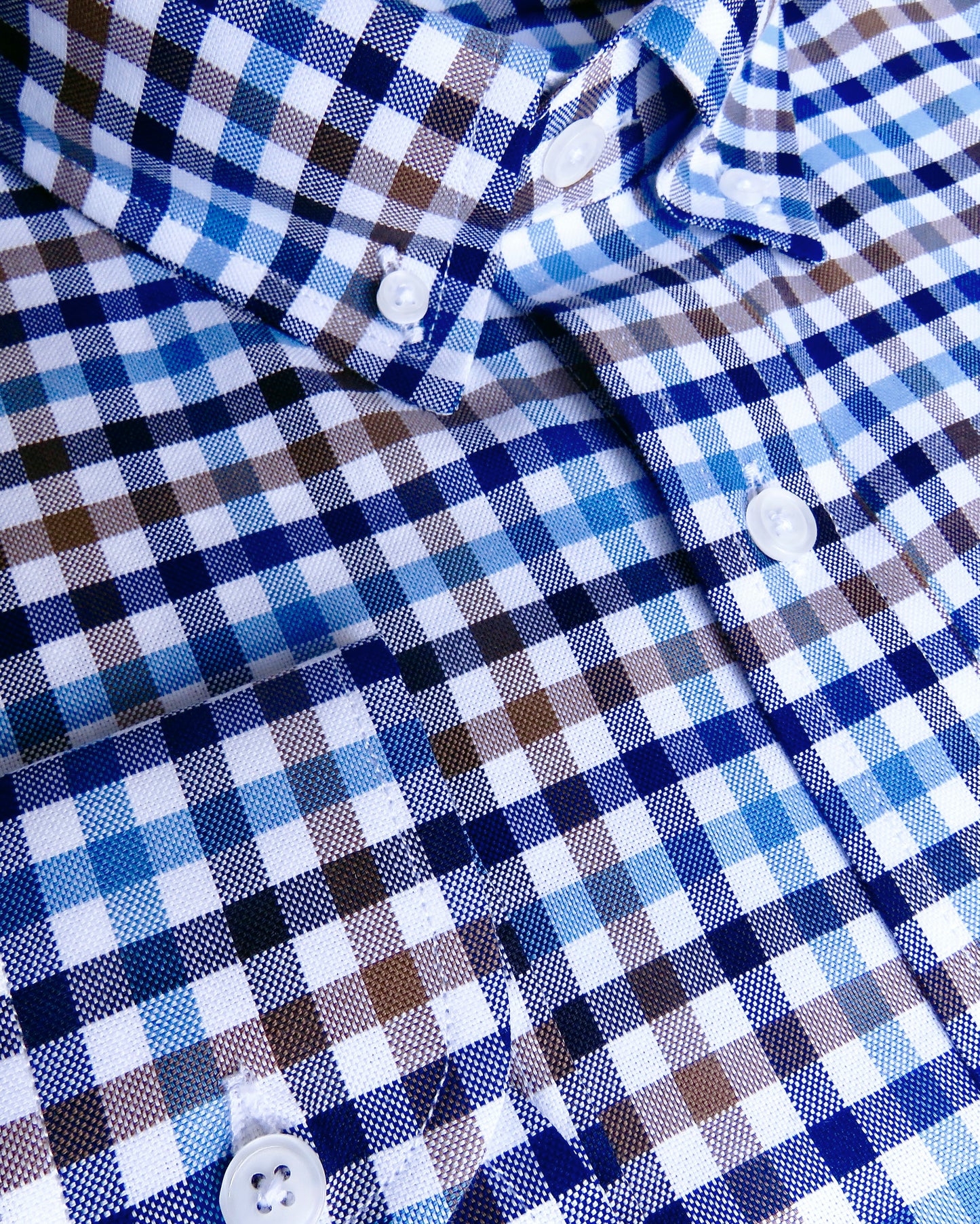 COPACABANA CAMISA CUADROS AZUL CELESTE, MARINO Y CAFÉ