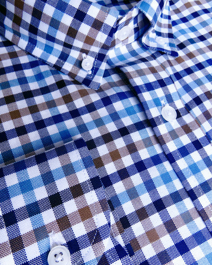 COPACABANA CAMISA CUADROS AZUL CELESTE, MARINO Y CAFÉ