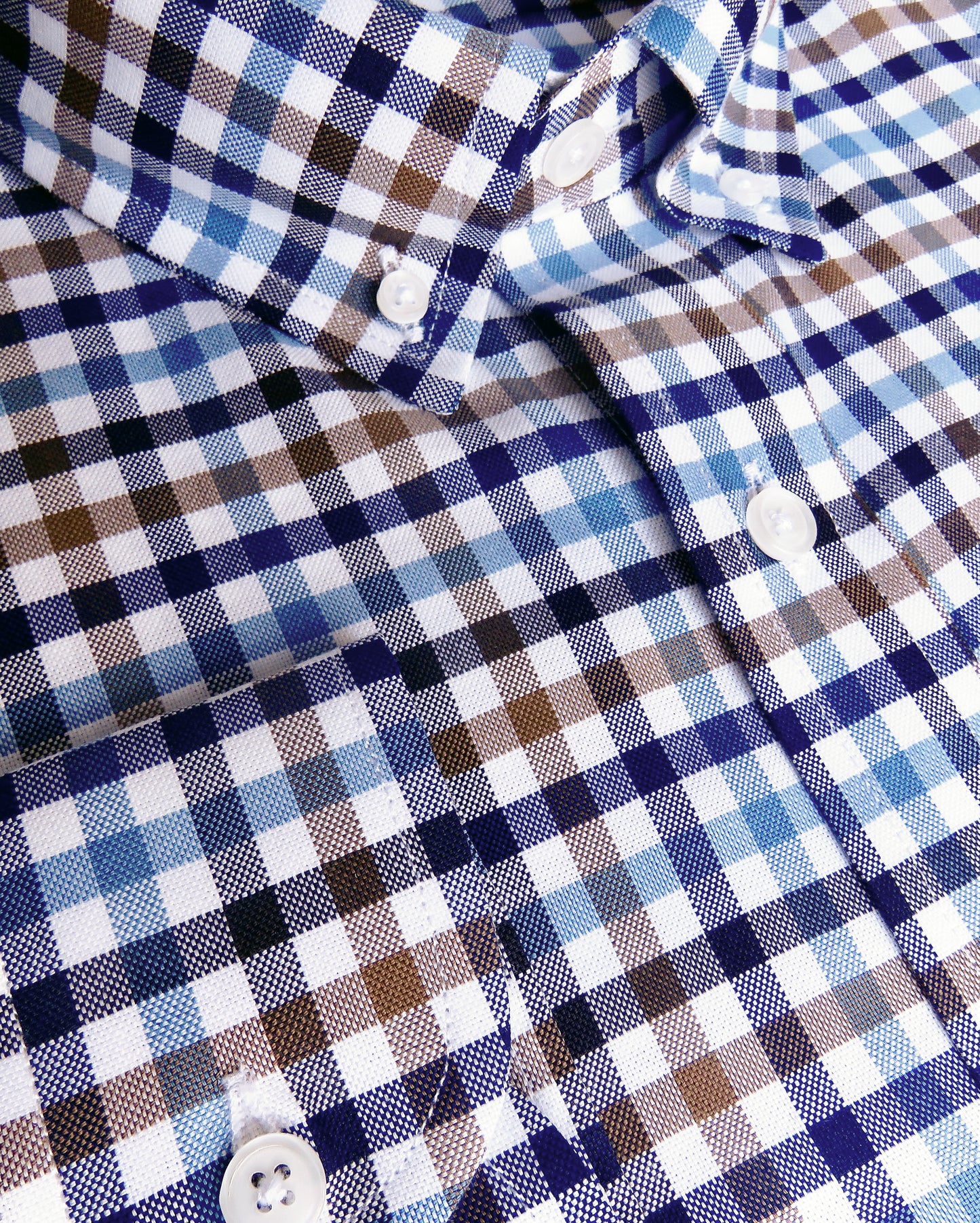 CAMISA COPACABANA CUADROS AZUL CELESTE, MARINO Y CAFE