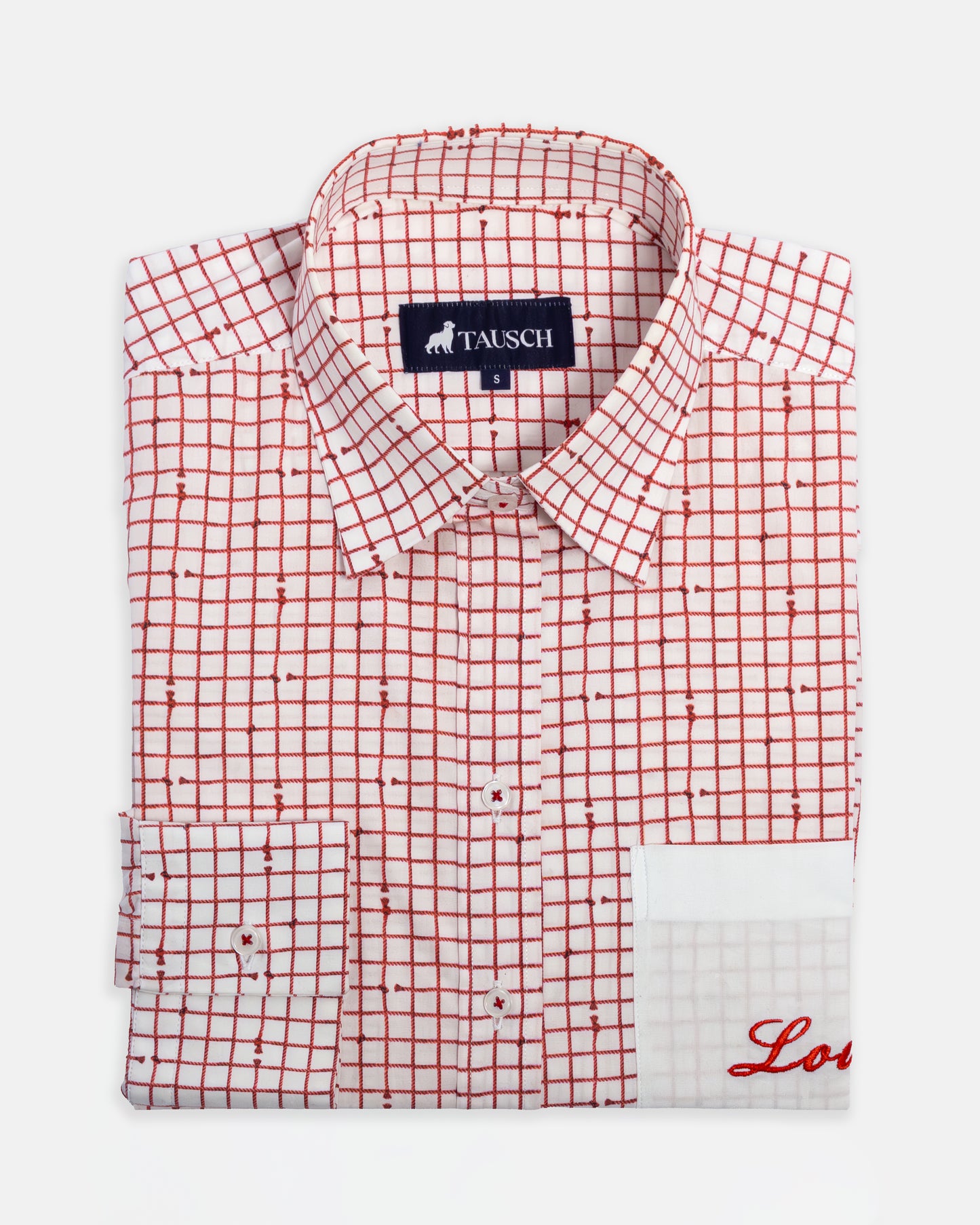 BLUSA  DAMA BLANCA PRINT CUADROS LAZO ROJO BOLSILLO
