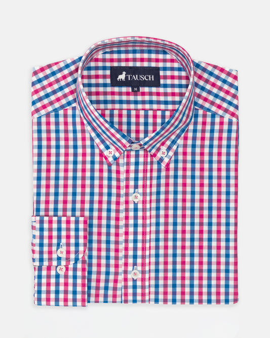 CAMISA HOMBRE CUADROS ROSADO AZUL BLANCO