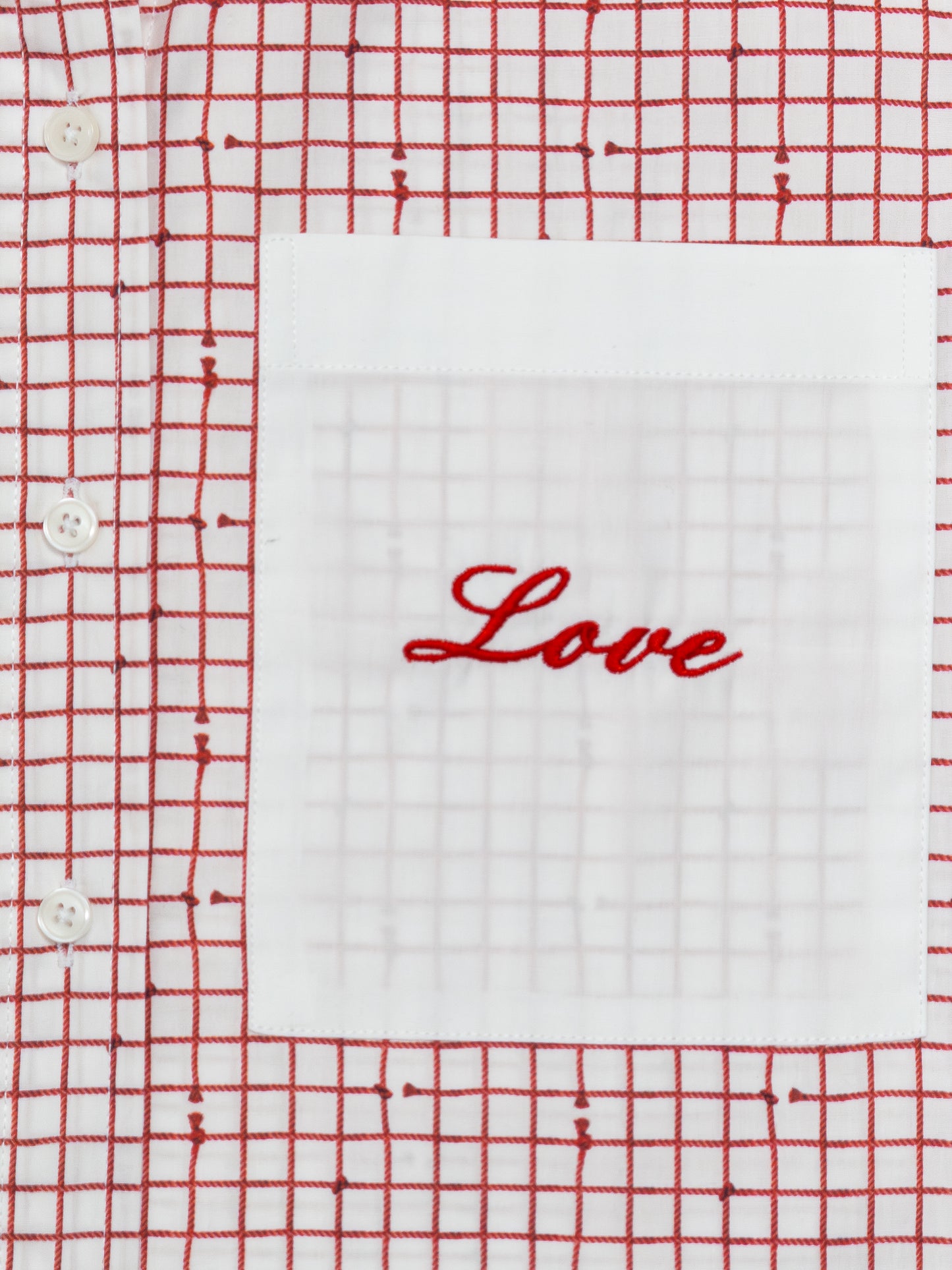 BLUSA  DAMA BLANCA PRINT CUADROS LAZO ROJO BOLSILLO