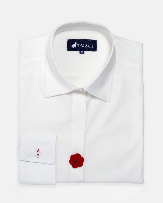 BLUSA  DAMA BLANCA POPELINA CONTRASTE FLOR ROJA
