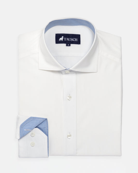 CAMISA HOMBRE POPELINA BLANCA CTE AZUL CUADROS