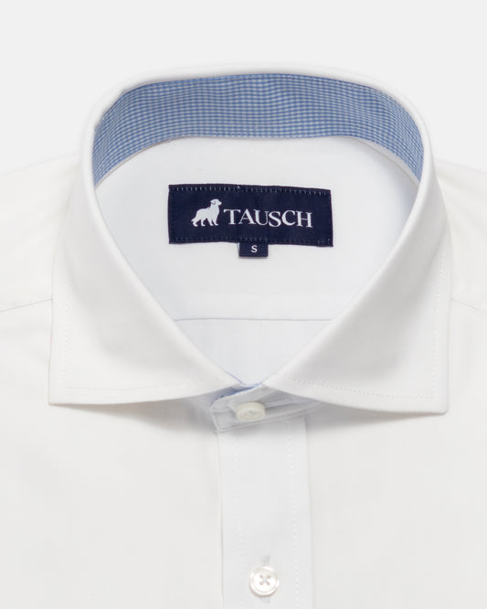 CAMISA HOMBRE POPELINA BLANCA CTE AZUL CUADROS