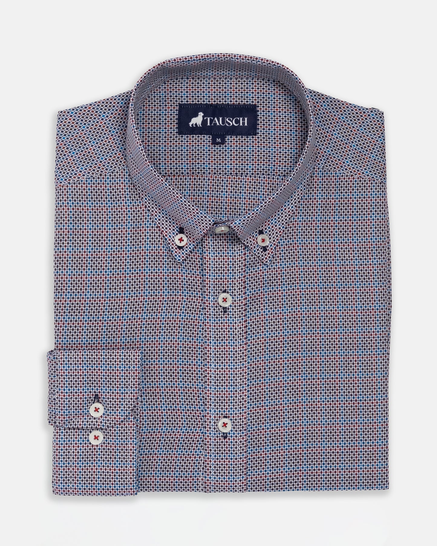 CAMISA HOMBRE CUADROS Y ROMBOS AZUL-ROJO