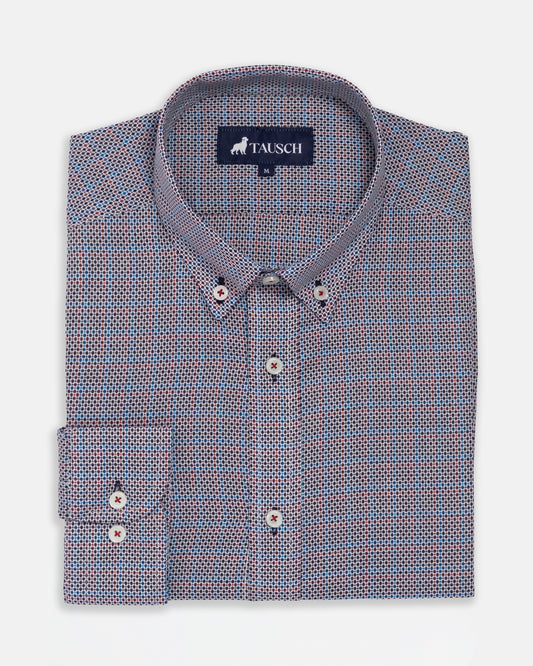 CAMISA HOMBRE CUADROS Y ROMBOS AZUL-ROJO