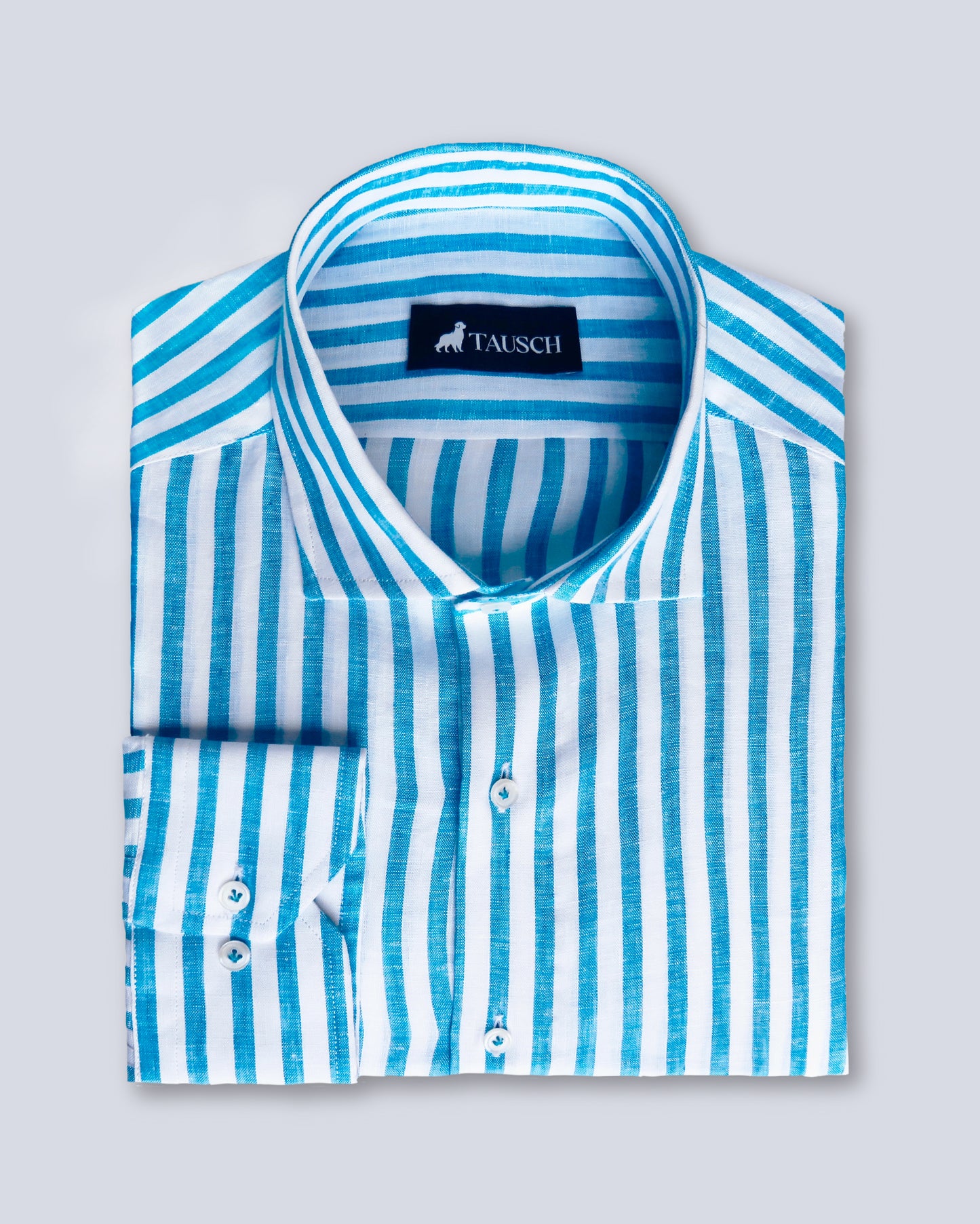 SANTORINI CAMISA LINO RAYA TURQUESA