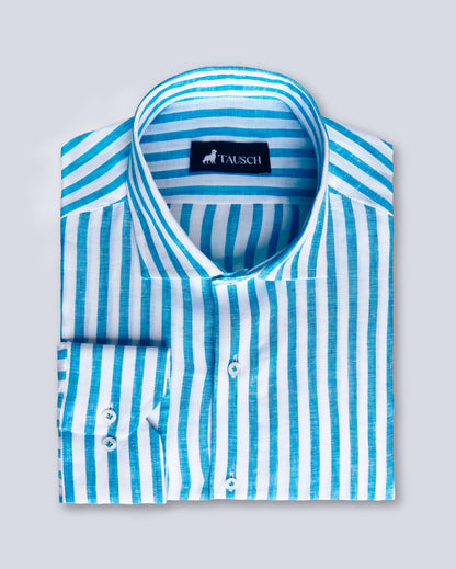 SANTORINI CAMISA LINO RAYA TURQUESA