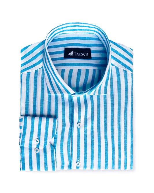 Camisa Santorini lino raya turquesa
