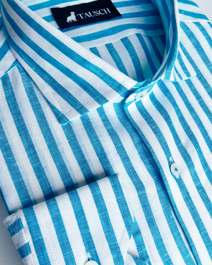 SANTORINI CAMISA LINO RAYA TURQUESA