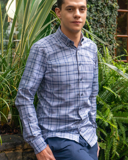 CARDIFF CAMISA CUADROS PRINCIPE GALES AZUL / LILA