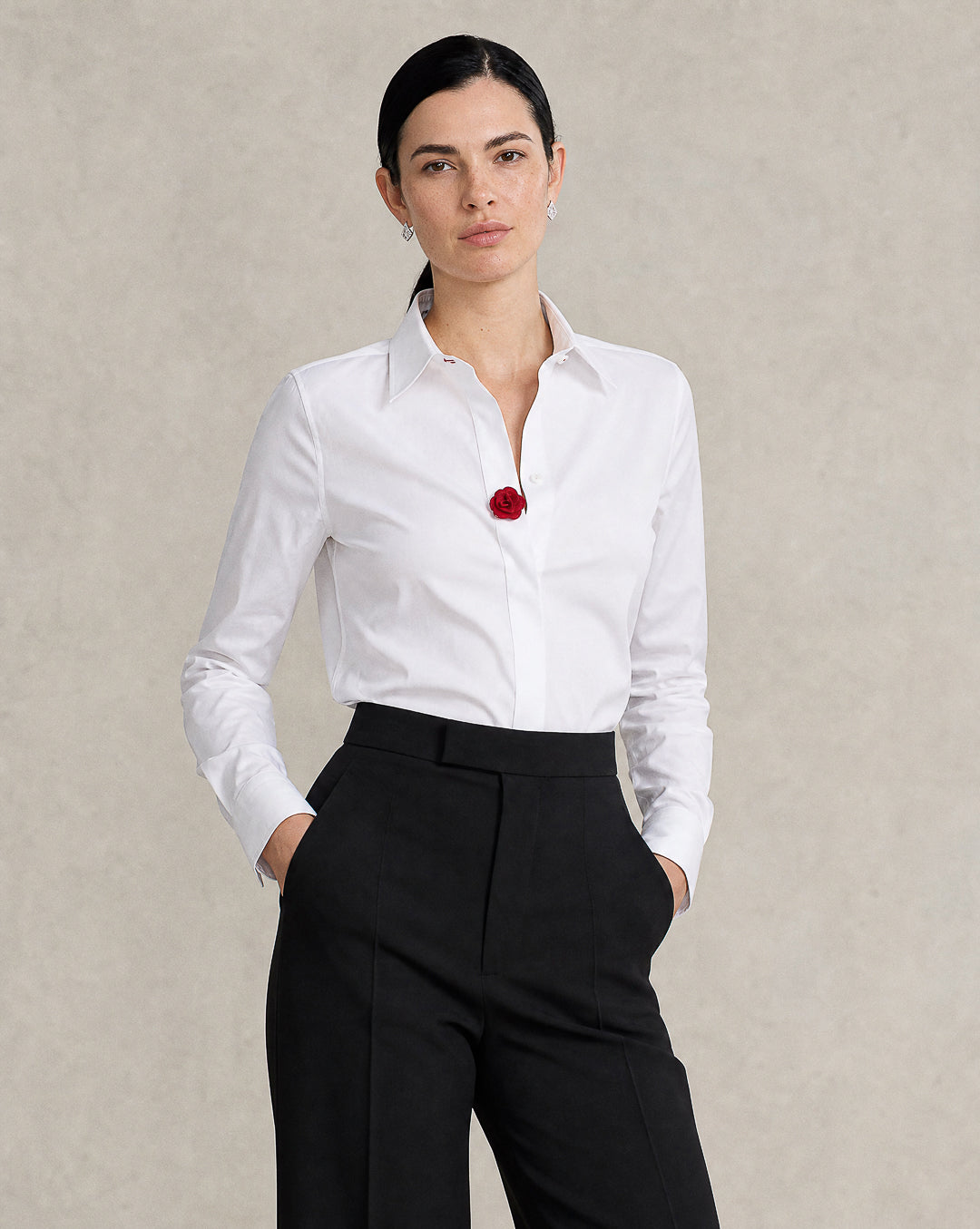 BLUSA  DAMA BLANCA POPELINA CONTRASTE FLOR ROJA