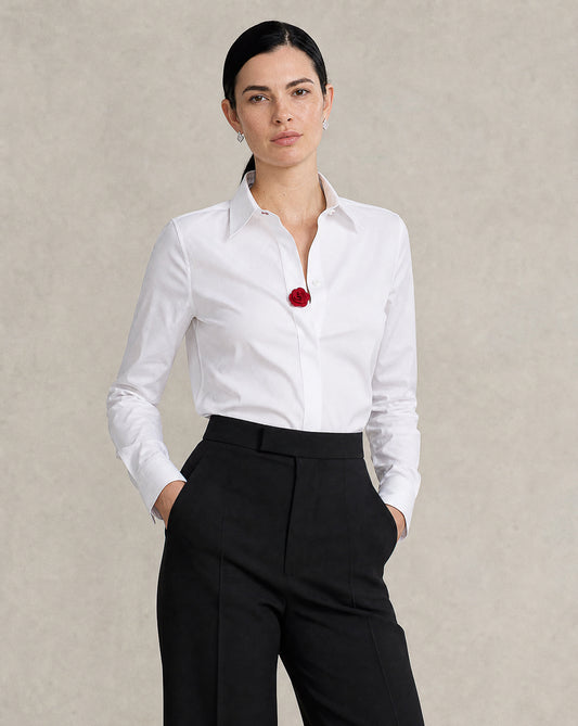 BLUSA  DAMA BLANCA POPELINA CONTRASTE FLOR ROJA