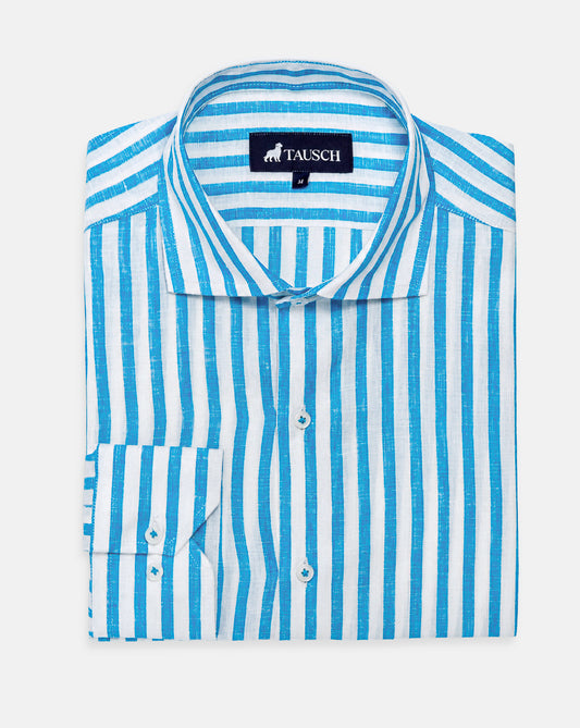 CAMISA HOMBRE SANTORINI LINO RAYA TURQUESA