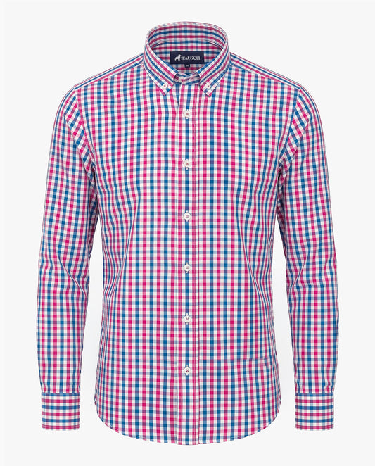 CAMISA HOMBRE CUADROS ROSADO AZUL BLANCO