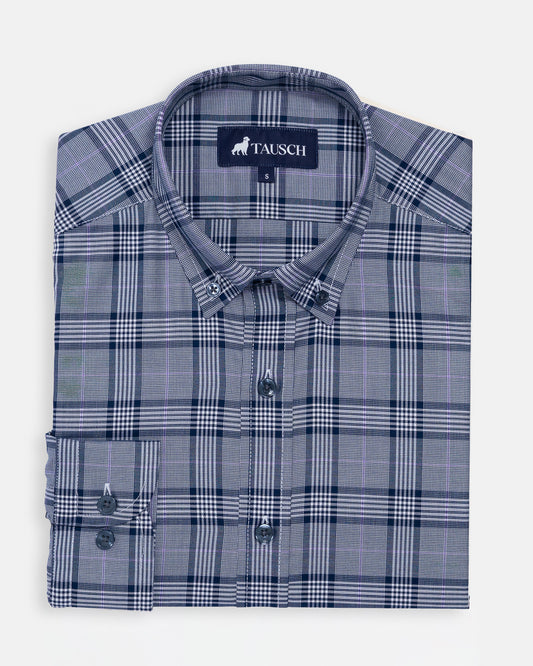 CAMISA HOMBRE CARDIFF CUADROS PRÍNCIPE GALES AZUL / LILA