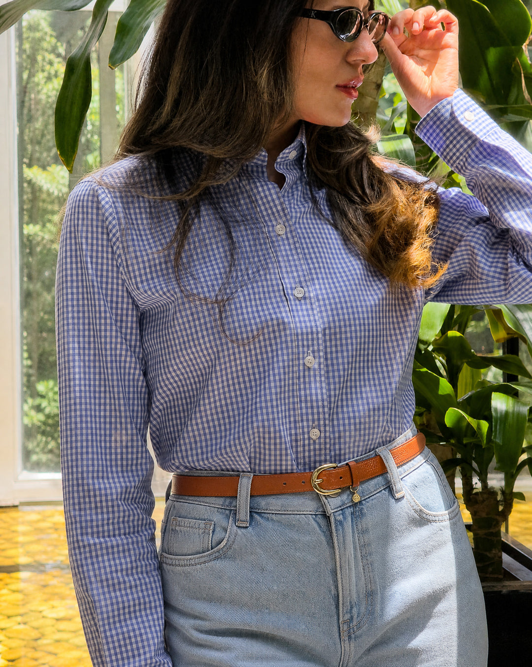 BLUSA  DAMA CUADRO AZUL MEDIO