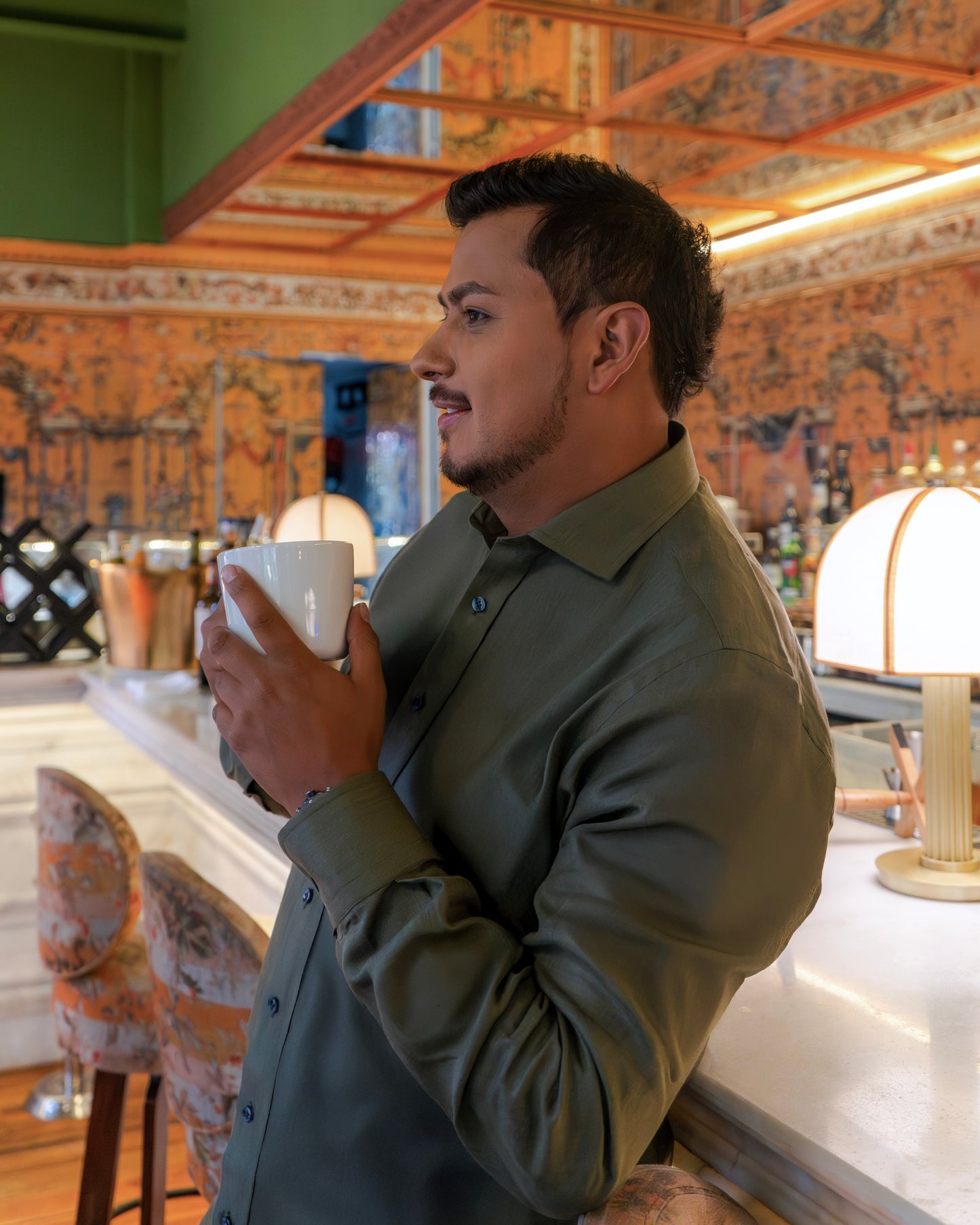MARRAKECH CAMISA LINO VERDE OLIVA